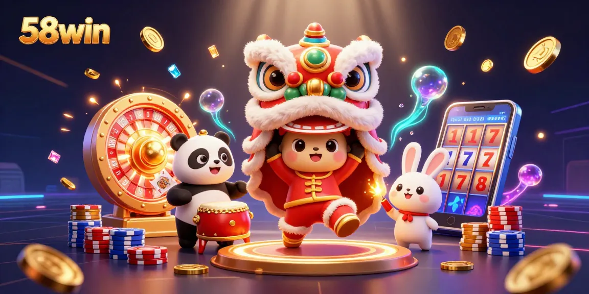Experience the thrill of 58win with a vibrant lion dance, engaging game elements, and lively characters.
