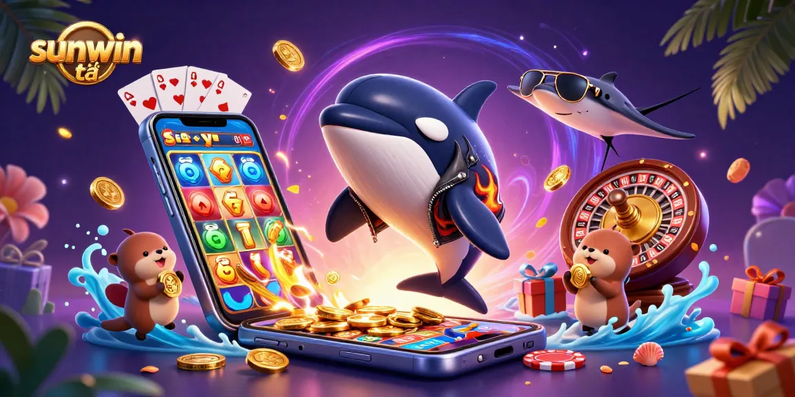 Experience sunwin tải with a vibrant scene of sea creatures celebrating casino gaming.
