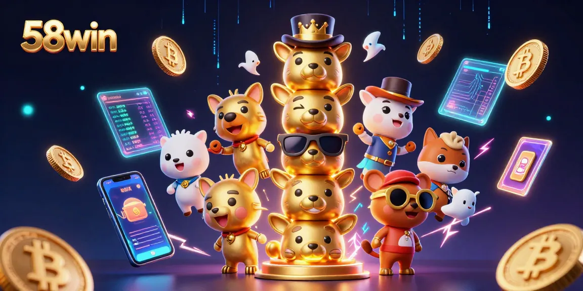 Experience thrilling wins with 58win's vibrant gaming environment featuring a golden totem and dynamic crypto elements.
