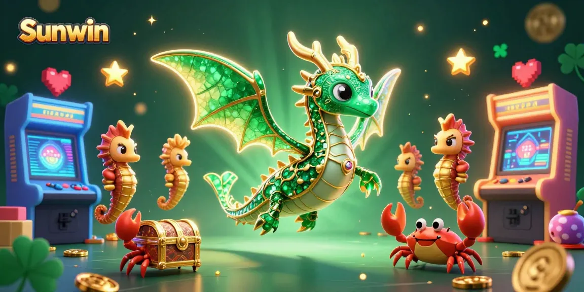 Experience the thrill of Sunwin with vibrant online casino games in this dynamic 3D illustration.
