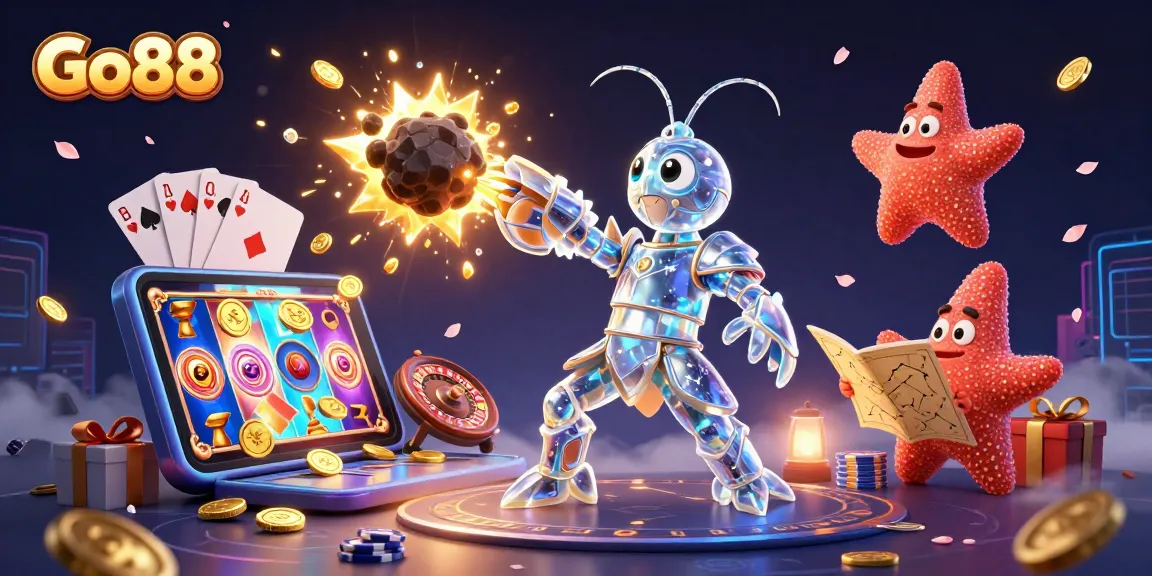 Experience the excitement of Go88 with a dynamic illustration featuring a galactic samurai and casino elements.