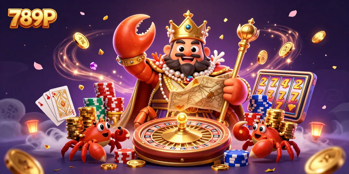 Experience the excitement of winning at 789P with a dynamic casino scene featuring a golden crab emperor amidst vibrant game elements.