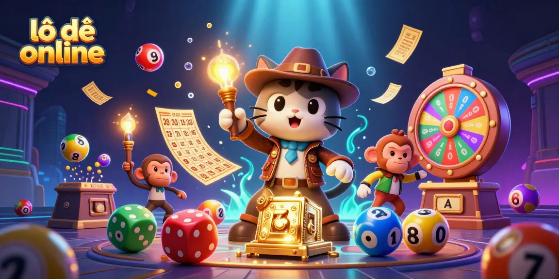 Experience lô đề online with a vibrant 3D illustration showcasing a cartoon archaeologist cat and lottery elements, capturing the thrill of gaming.