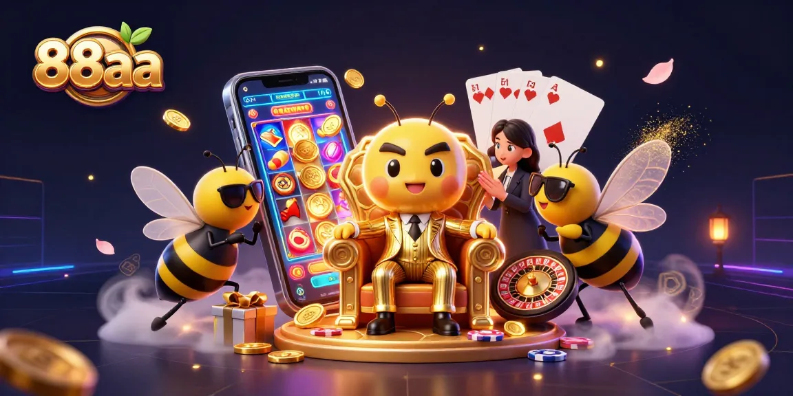 Experience thrilling wins with 88aa at the colorful slot game scene featuring vibrant characters and casino elements.
