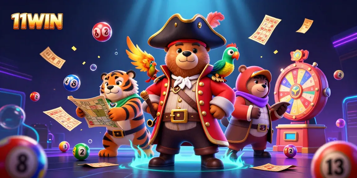 Experience vibrant lottery excitement with 11WIN, featuring dynamic characters and colorful game elements.