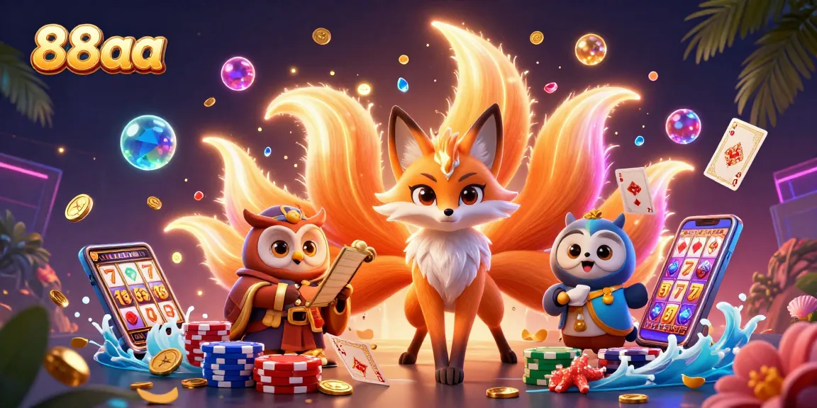 Play a vibrant spin on slots at 88aa with a mystical fox and owl amidst sparkling gems.