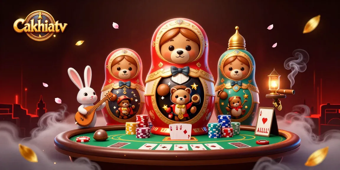 Cakhiatv engaging viewers with a vibrant 3D scene of playful casino elements and characters.