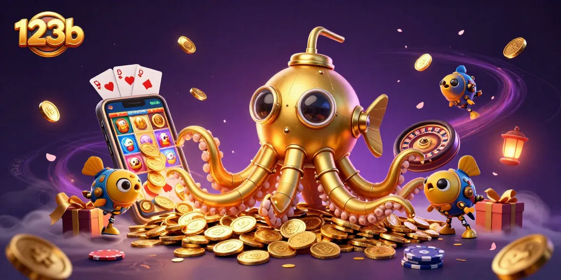 Engage with 123b's thrilling slots experience, featuring a golden kraken and colorful game elements.
