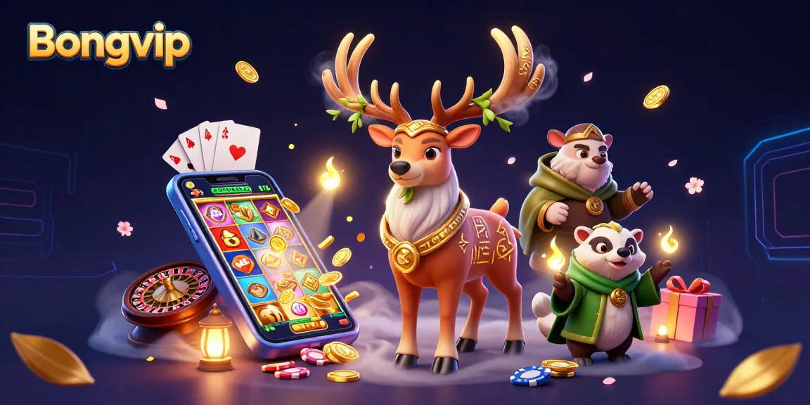 Bongvip offers exciting gaming action with 3D elements featuring vibrant casino themes and characters.